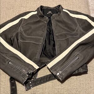 Urban Outfitters Black and Cream Leather Jacket